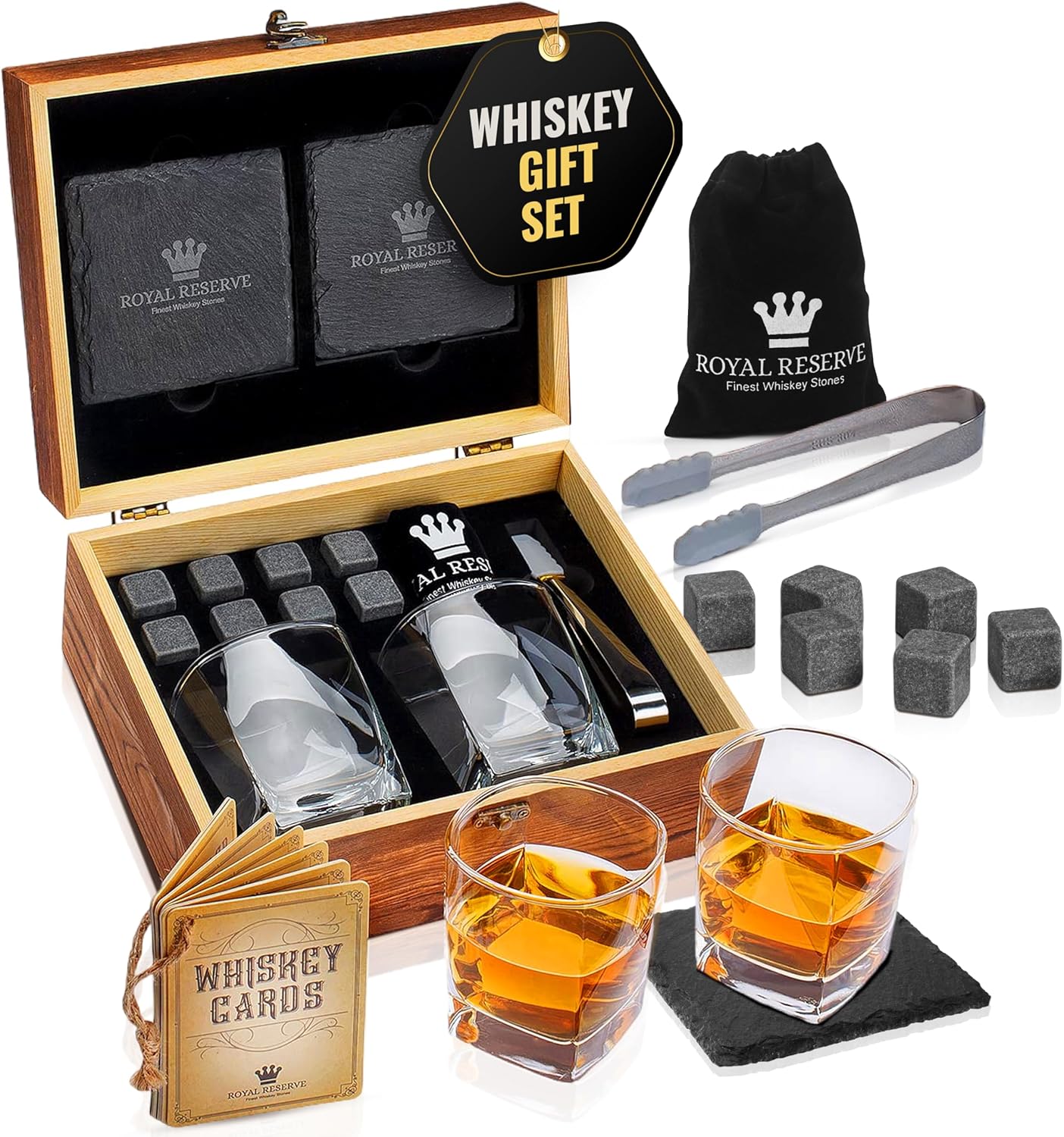 Whiskey Stone Set - Whiskey Stones Gift Set with Glasses,