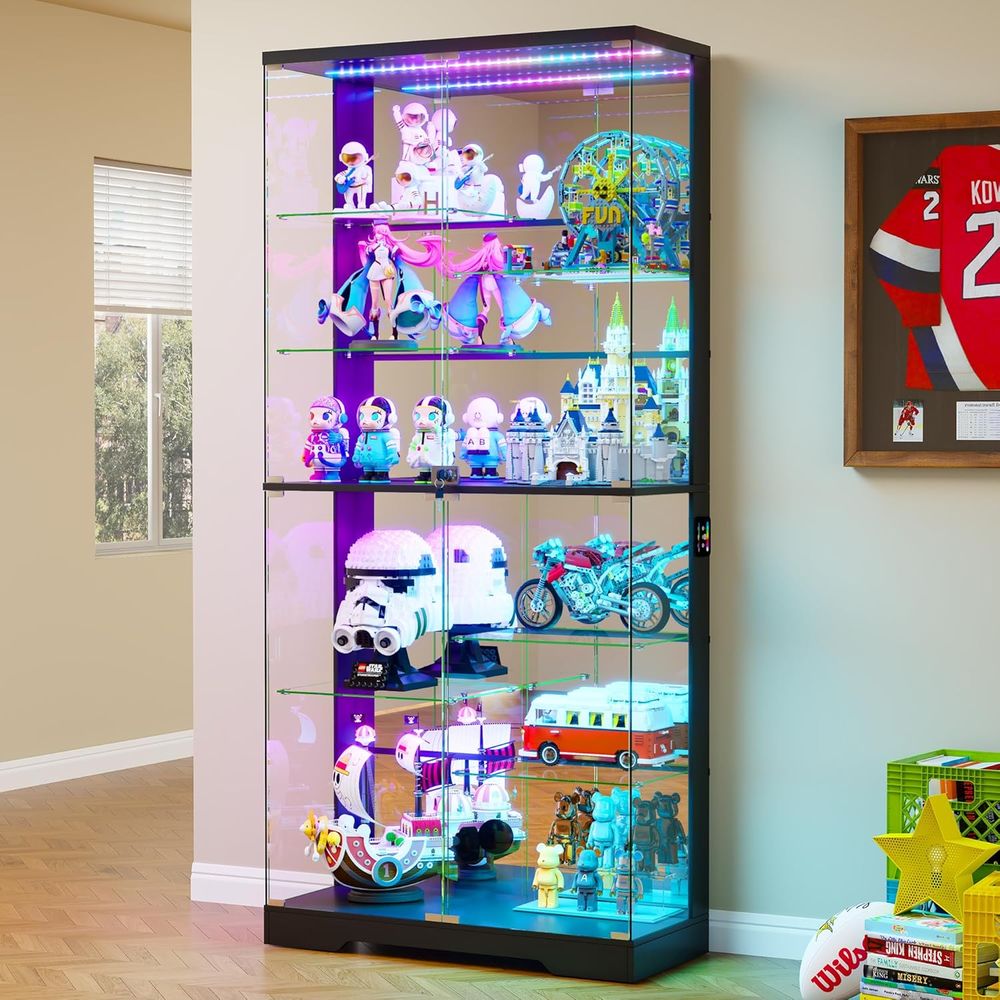 Cocktail Shaker Set - 10-Tier Lockable Glass Display Cabinet with