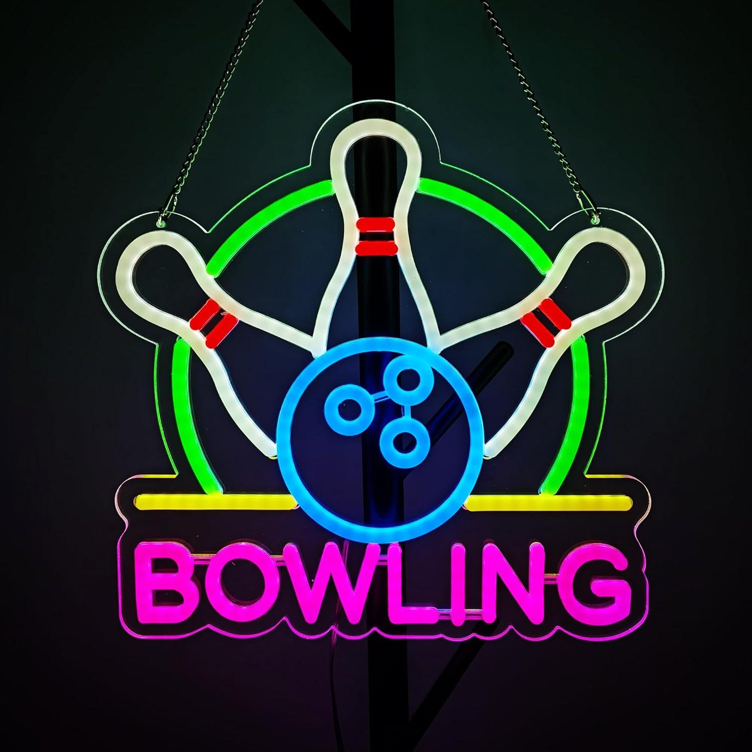 Beer & Wine Downtown - Bowling Neon Signs USB Powered LED