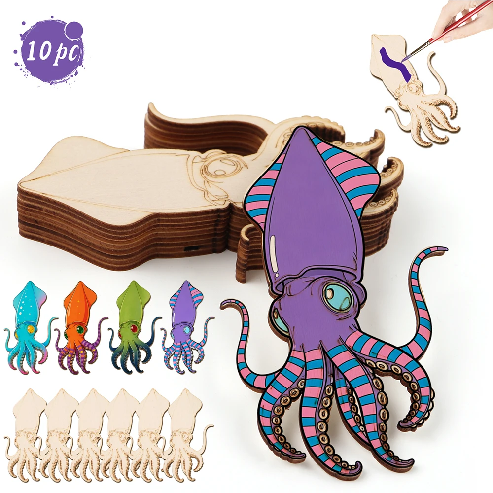 Cocktail Shaker Set - 10pcs/set Unfinished Wood Craft Octopus Animal
