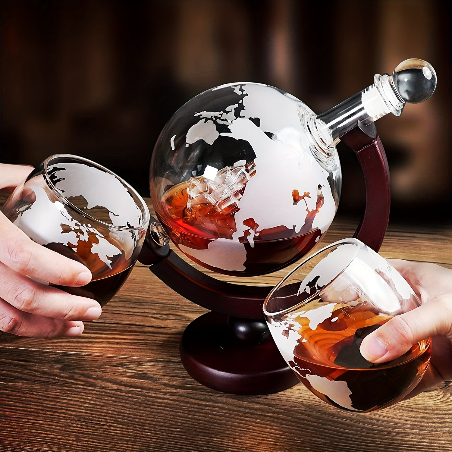 Whiskey Stone Set - Creative Globe Decanter Set Exquisite Wood-Stand