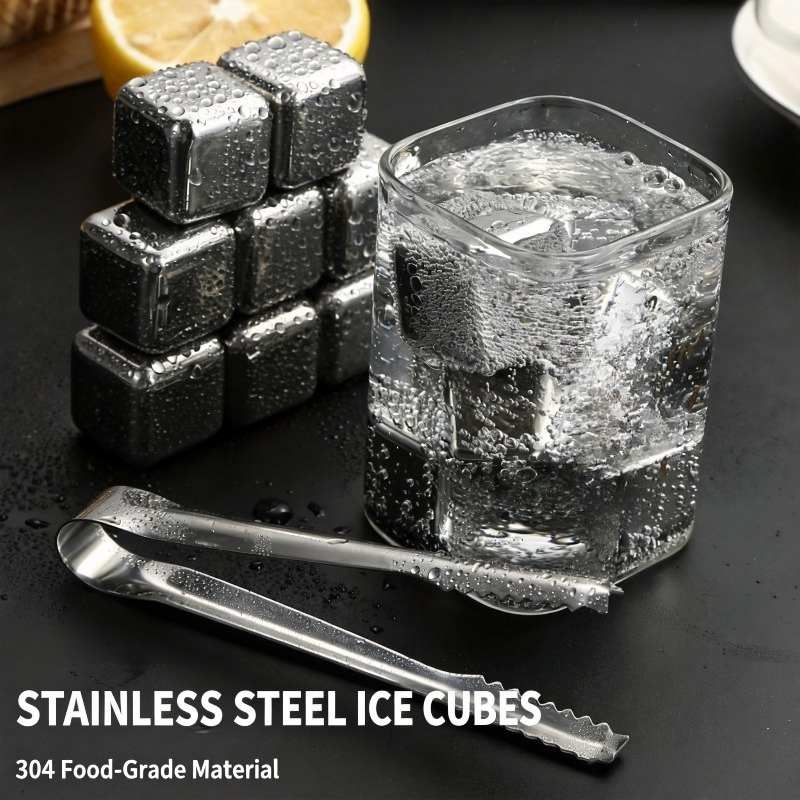 Whiskey Stone Set - Reusable Chilling Stones 4/6/8 Pcs Stainless