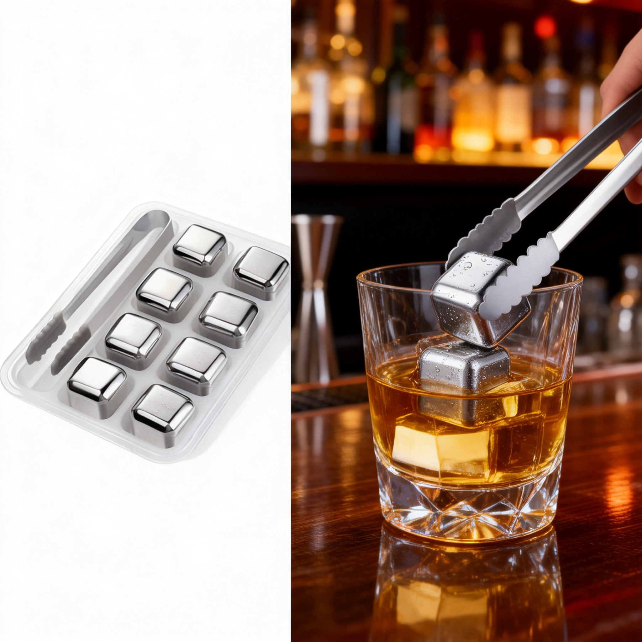 Whiskey Stone Set - Bar Party Tools 4/6/8 Pcs Stainless