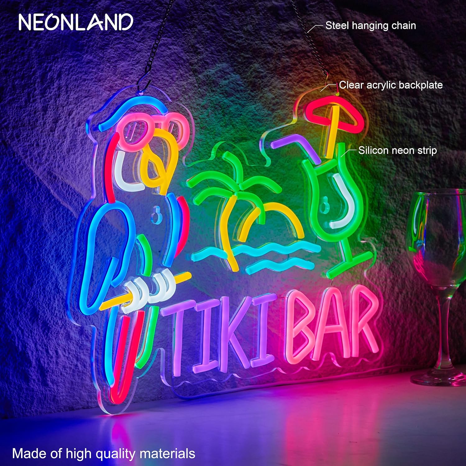 Tiki Bar Parrot Palm Tree Neon - Beer & Wine Downtown avis et prix