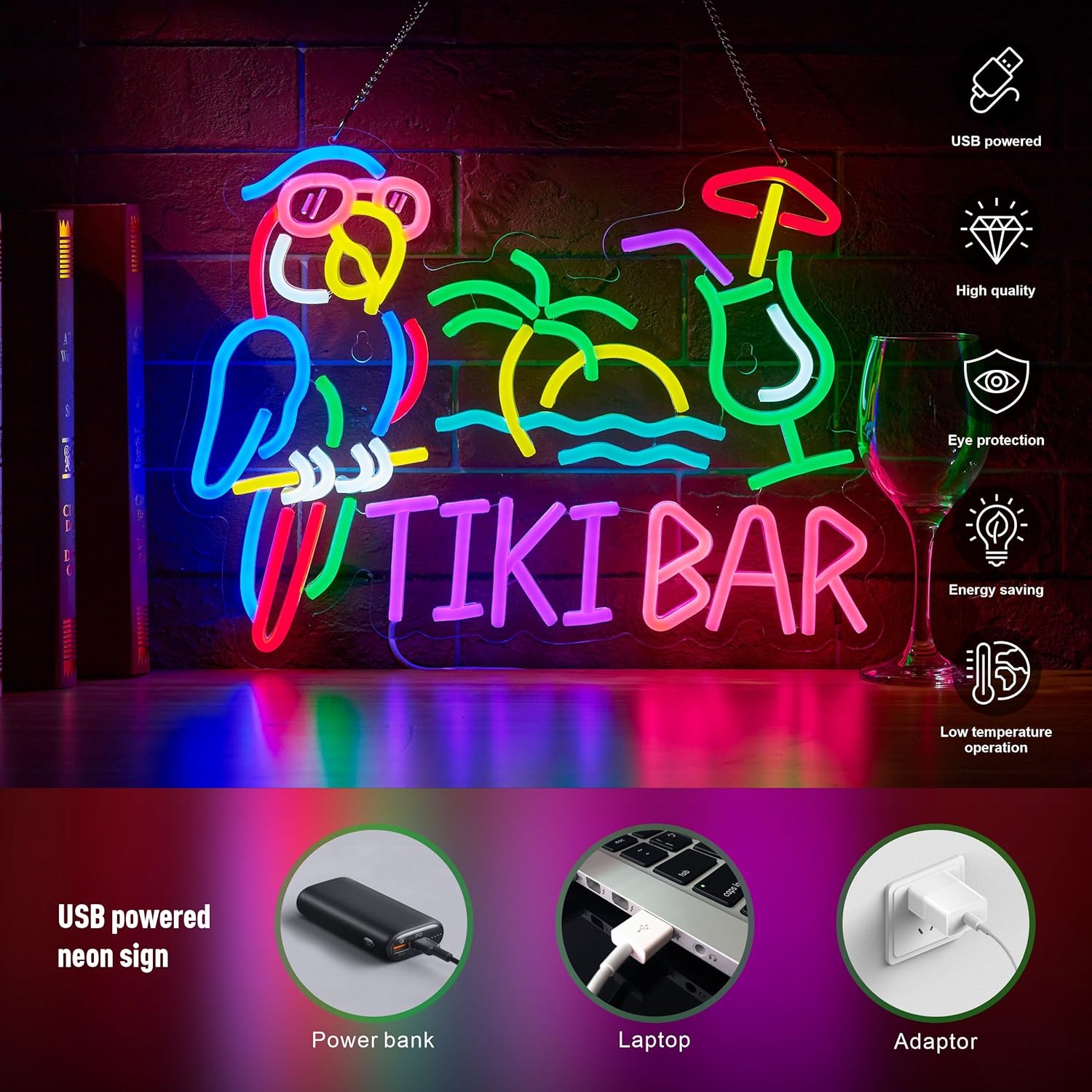 Tiki Bar Parrot Palm Tree Neon - Beer & Wine Downtown avis et prix