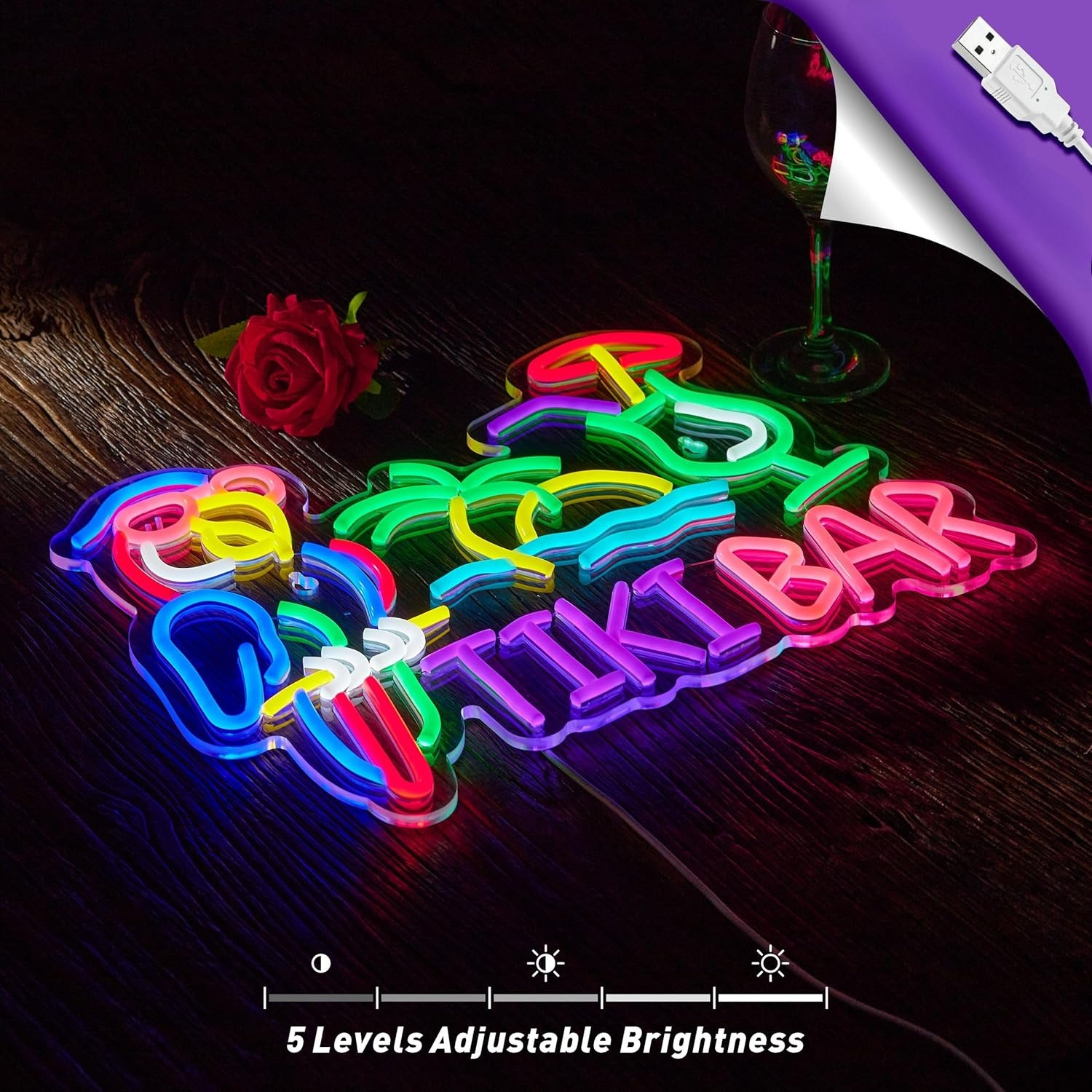 Tiki Bar Parrot Palm Tree Neon - Beer & Wine Downtown avis et prix